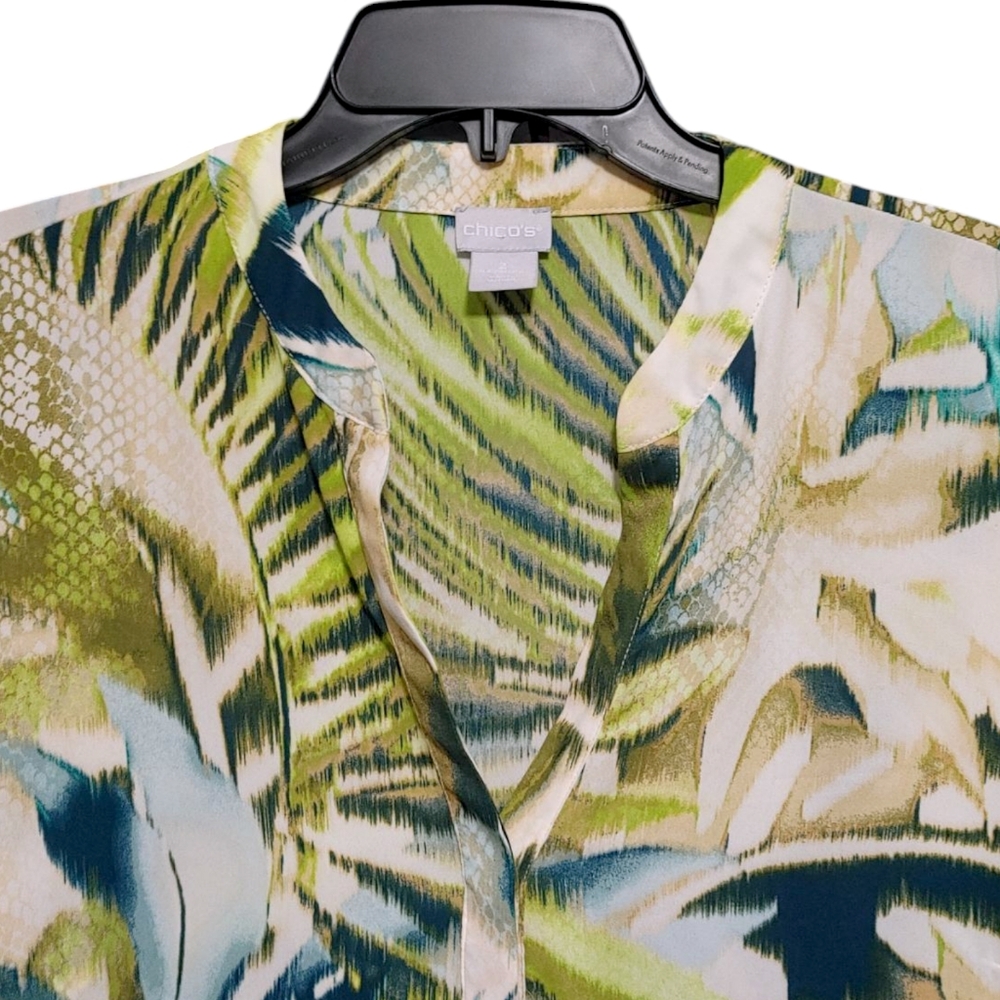 Chico's Tropical Fauna Olive Snake Pattern Tunic Top Womens Size 2 Large - Picture 4 of 10